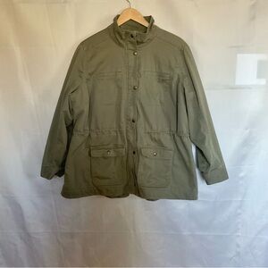 LL Bean Women's BeanFlex Sherpa Lined Utility Jacket Fatigue Green Canvas 2X